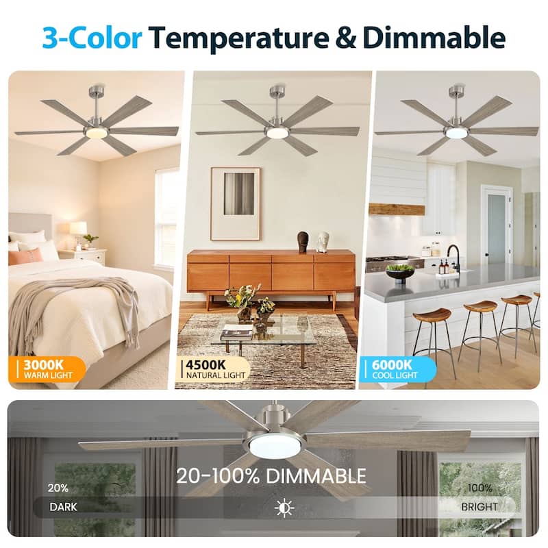 MLiAN Ceiling Fan 60inch Playwood Blades Remote Control 6-Speed DC with Integrated LED - 60''