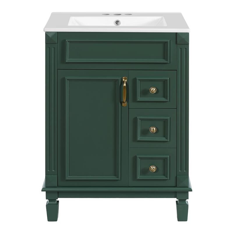 24" Bathroom Vanity with Ceramic Sink Bathroom Storage Cabinet with 2 Drawers and Adjustable Shelf