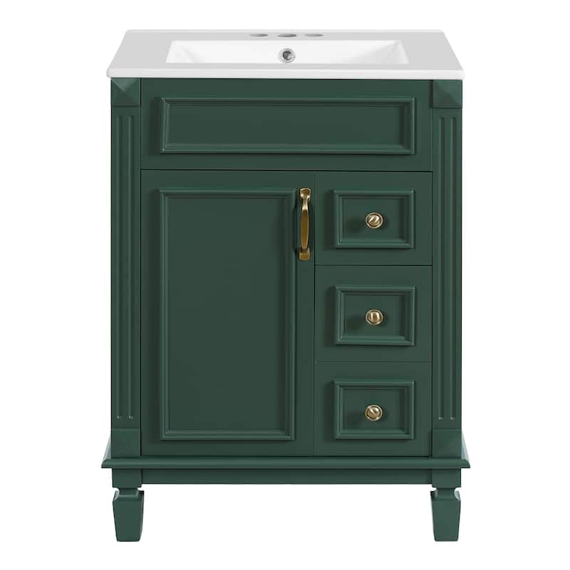 Bathroom Vanity with Ceramic Sink, Small Bathroom Storage Cabinet, Bathroom Vanities with 2 Drawers & Adjustable Shelf