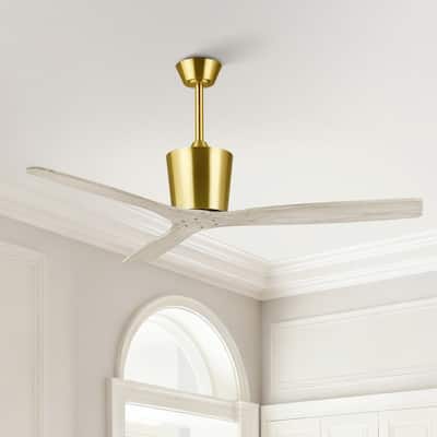 54" Modern Gold Solid Wood 3-Blade Outdoor Ceiling Fan without Light