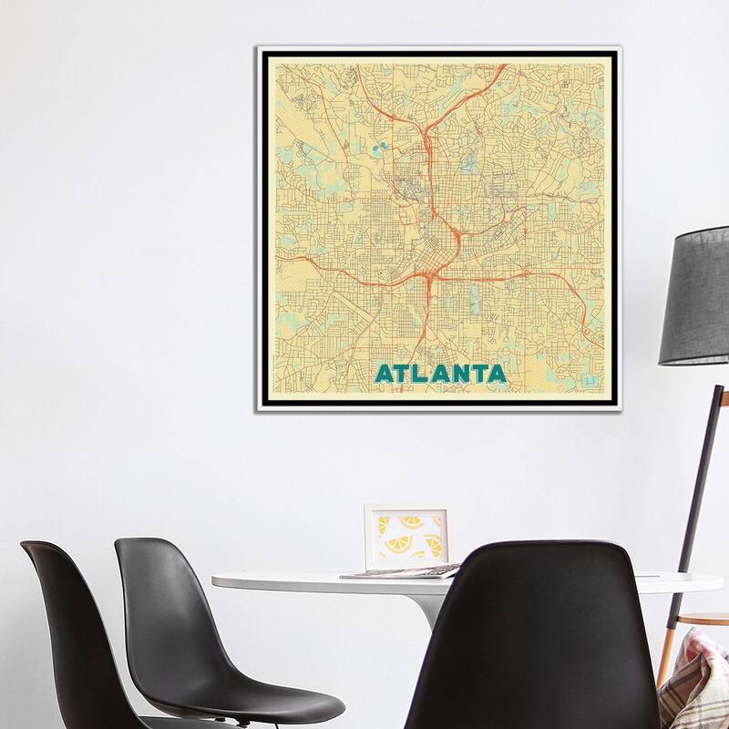 iCanvas "Atlanta Retro Urban Blueprint Map" by Hubert Roguski Framed Canvas Print
