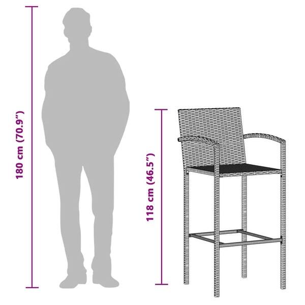 dimension image slide 8 of 9, vidaXL 5 Piece Patio Bar Set Gray Solid Wood Acacia and Poly Rattan - 23.6" x 23.6" x 41.3"