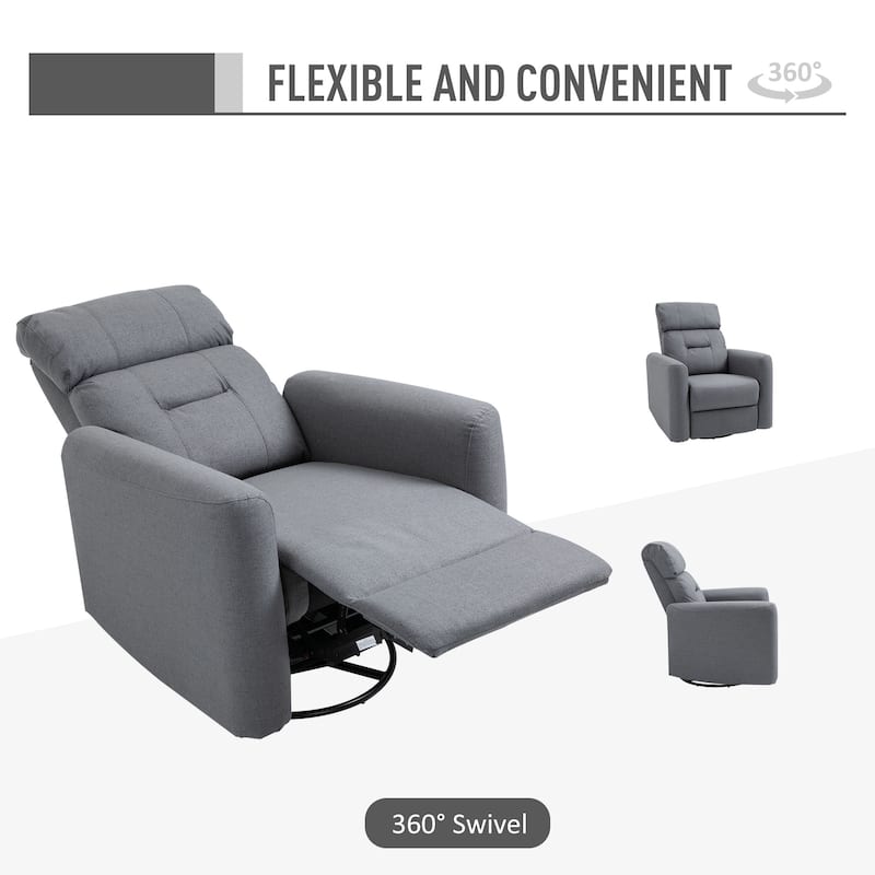 HOMCOM Manual Recliner Swivel Chair Rocker Armchair Sofa with Linen Upholstered Seat and Backrest for Living Room