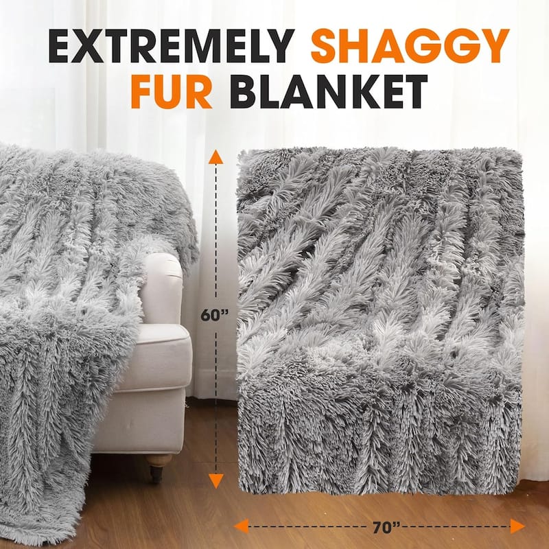 Cheer Collection Reversible Faux Fur Accent Throw Blanket