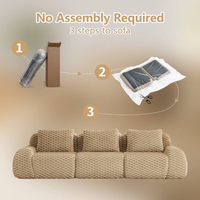 114" Modern Modular Sectional Sofa for Living Room,Flannelette Fabric,Oversized 3-Seater Couch,boneless sofa,Deep Seat