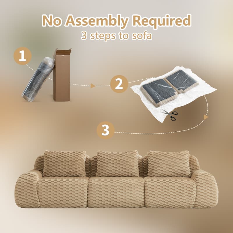 Roomfitters 114 Inch Modular Sectional Sofa, Oversized Flannelette 3-Seater, Light Camel