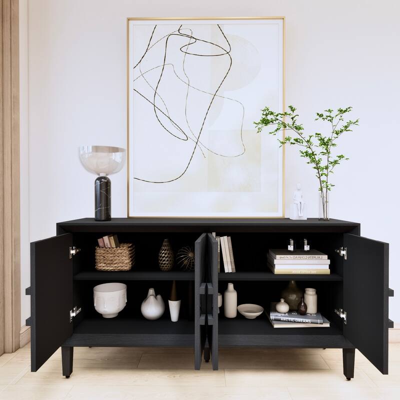 Rustic American Farmhouse Credenza - Symmetrical Sunburst Door Design,TV Stand with Adjustable Shelves, Storage Cabinet
