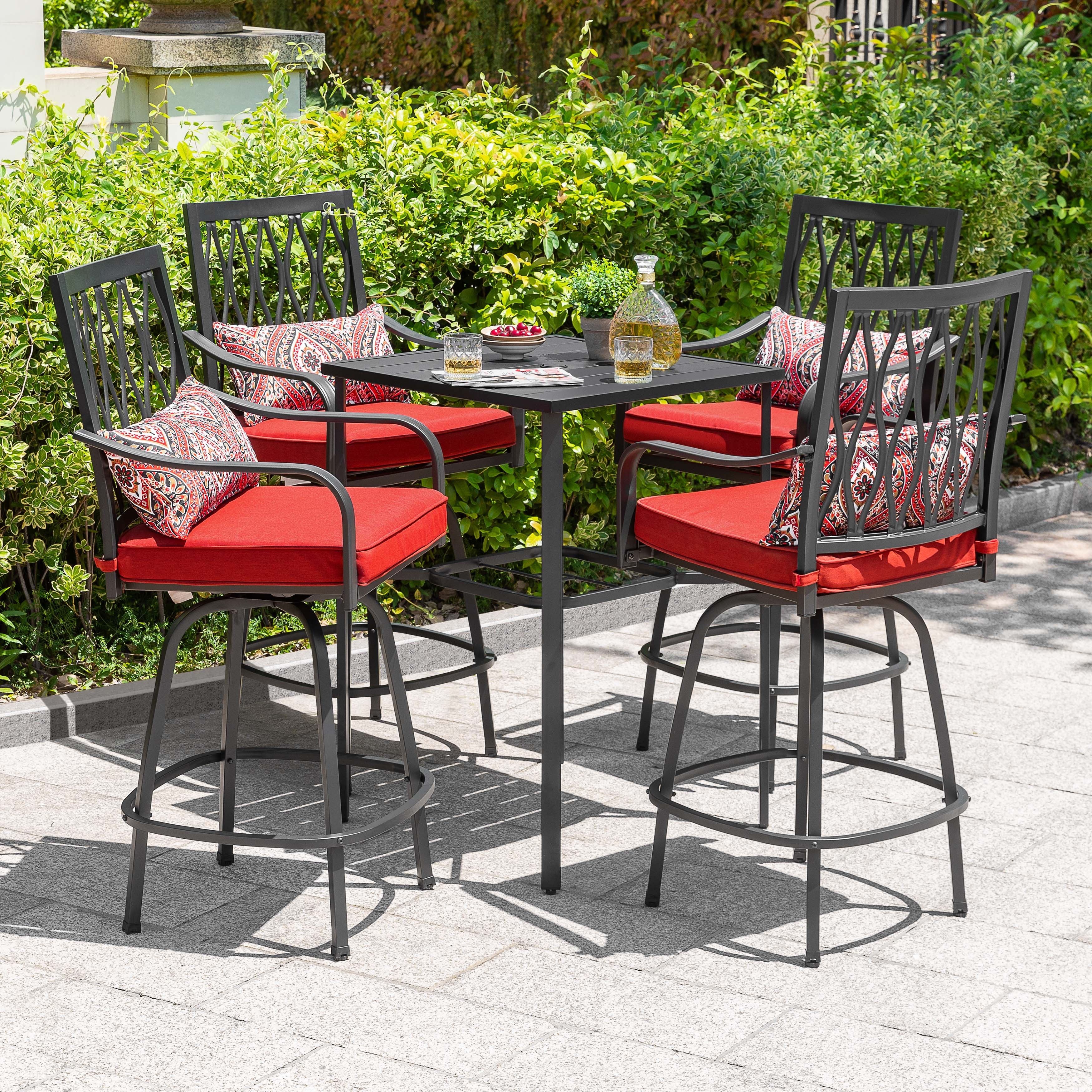 colored patio bar and umbrella sets Phi Villa 31" Square Table with Hole The flexible tilt of the umbrella top allows you to adjust the shaded area with the button located on the pole. Bar Height Umbrella Included Patio