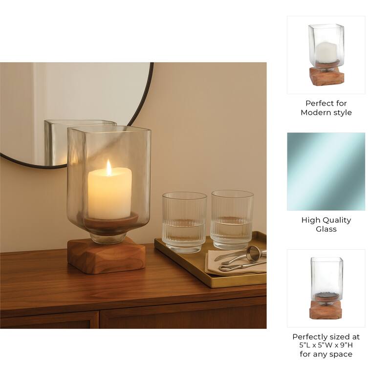 Decorative Wood and Glass Hurrican Pillar Candle Holder