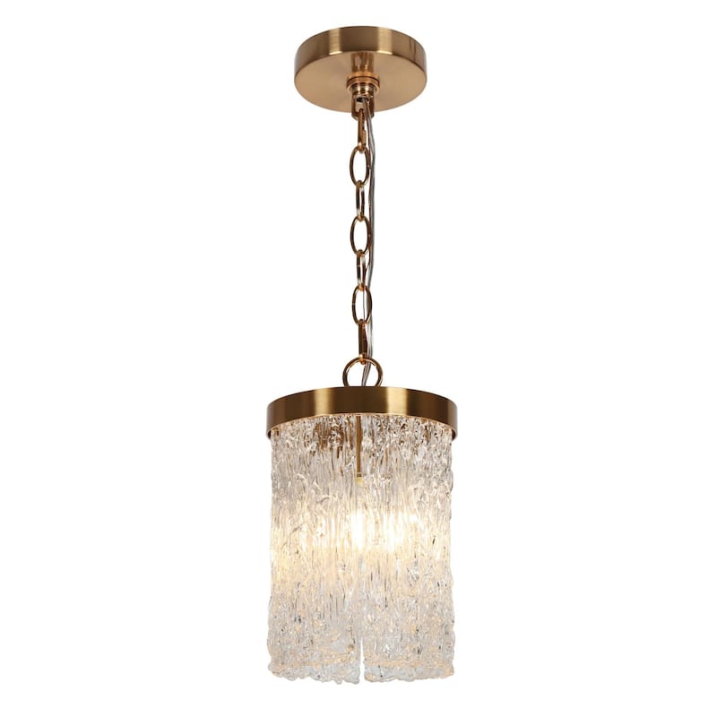 Uolla Modern Glam Brass 1-Light Textured Glass Mini Pendant for Bedroom - D6.9"* H11.4"
