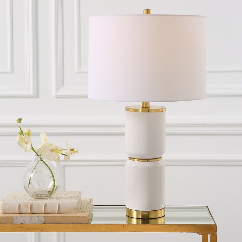 Gloss White Ceramic Table Lamp - 15"W x 26.25"H x 15"D