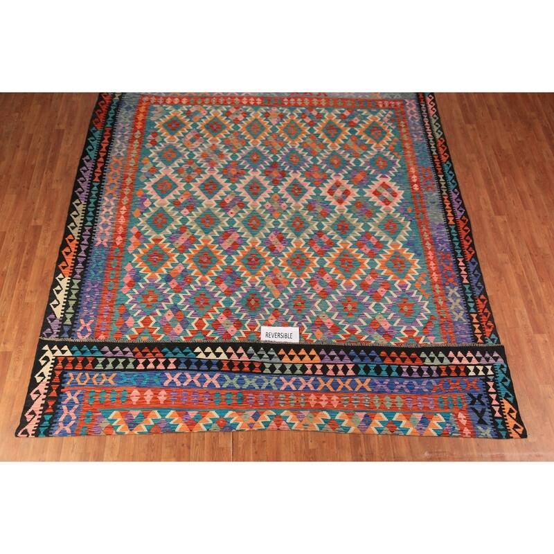 Reversable Kilim Oriental Area Rug Hand-Woven Wool Carpet - 10'1"x 12'7"