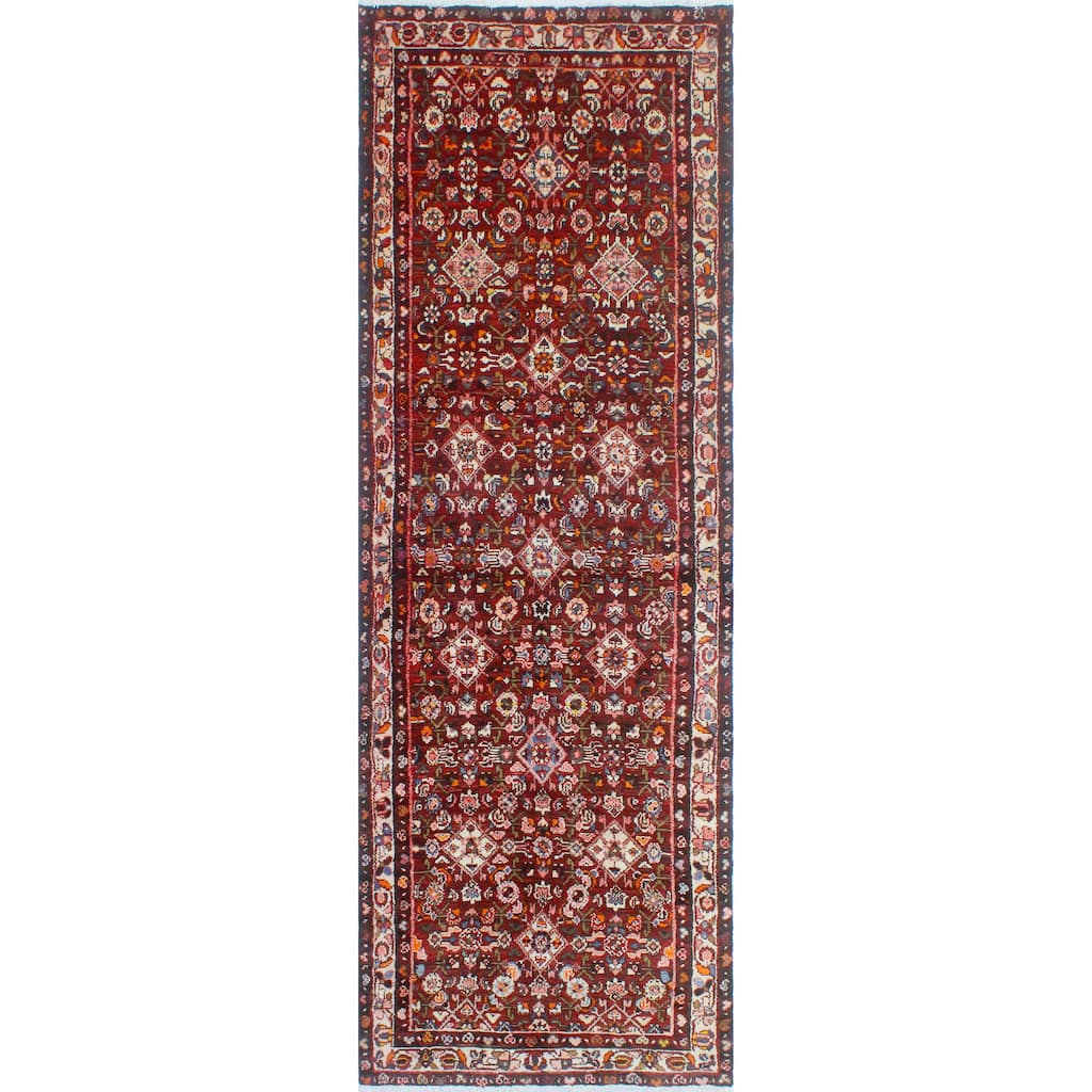 Fine Vintage Distressed Aegelmae Burgundy/Ivory Runner - 3'3" x 10'1"