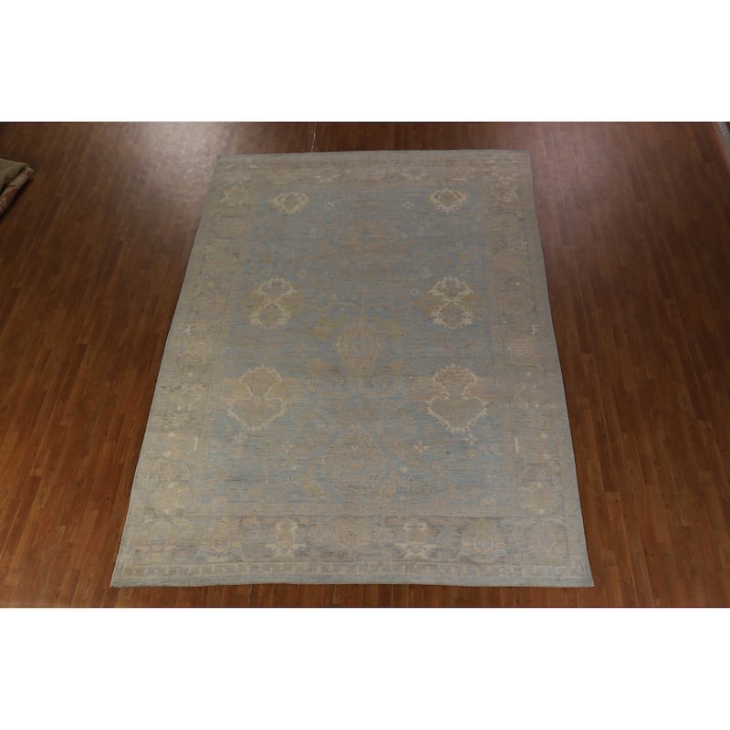 Hand Knotted Oriental 100% Wool Carpet Transitional All-Over Navy Blue & Blues Oushak Area Rug - 12' 1'' X 8' 11''