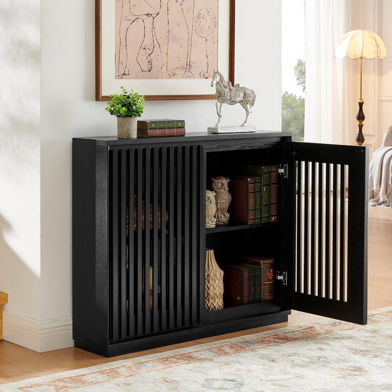 Mid Century Modern Sideboard Cabinet with Fluted Design and Convenient Storage for Dining Spaces