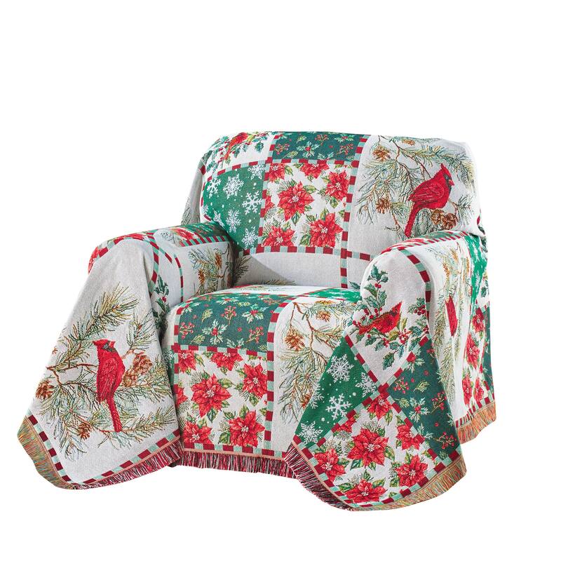 Holly Jolly Cardinal Patchwork Tapestry Furniture Cover