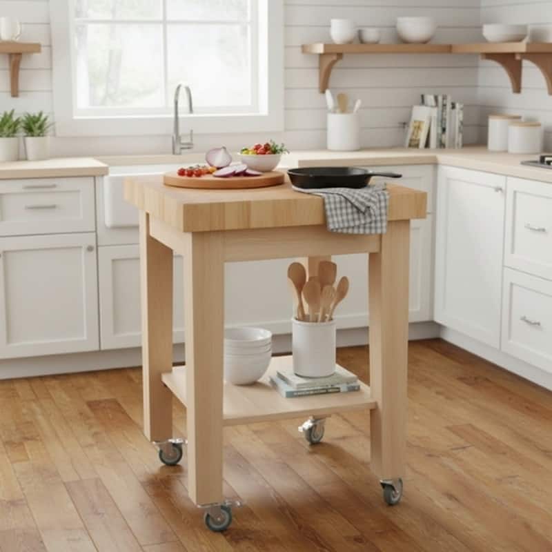 Copper Grove Lakeland Unfinished Solid Parawood Kitchen Island Cart
