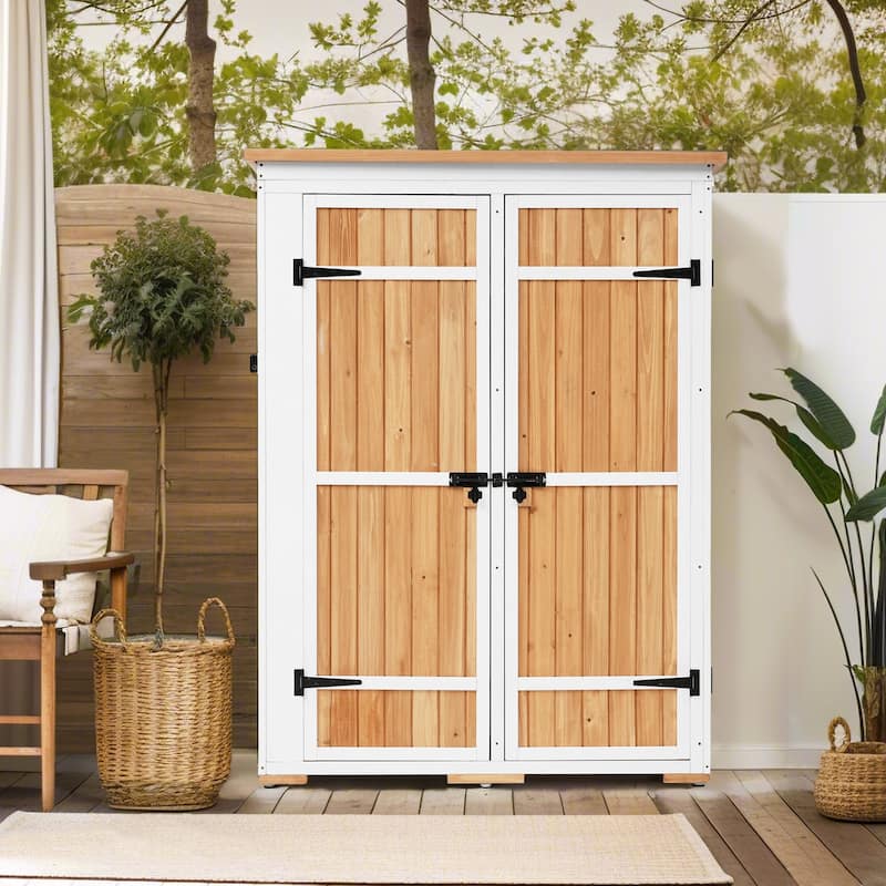Outdoor 5.5ft Hx4.1ft L Wood Storage Shed, Garden Tool Cabinet with Lockable Doors - Clear