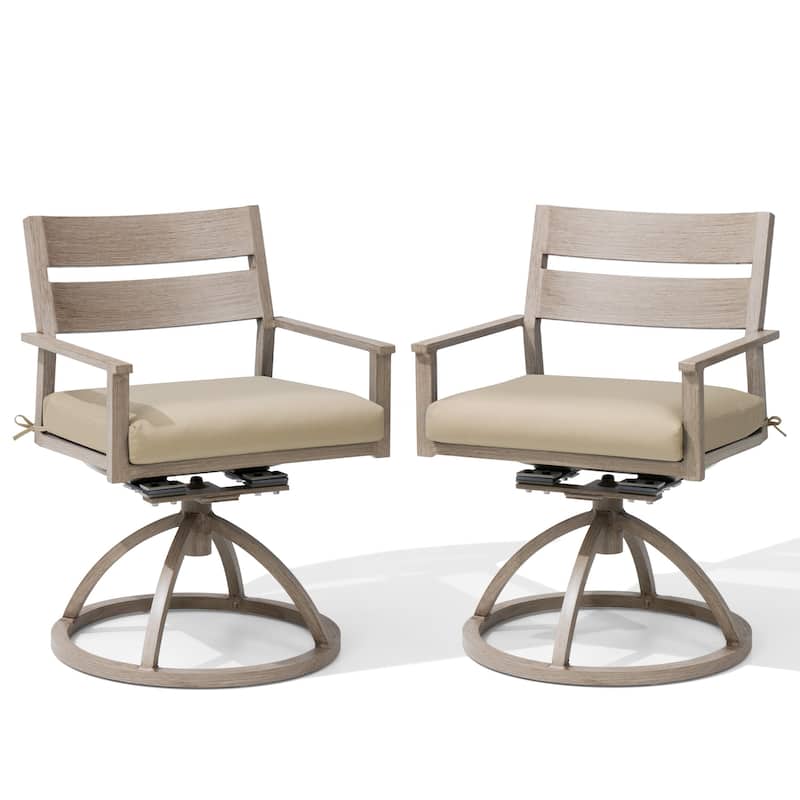Outdoor Patio Swivel Aluminum Dining Chairs with Sunbrella Fabric Cushion - Canvas Antique Beige - Set of 2