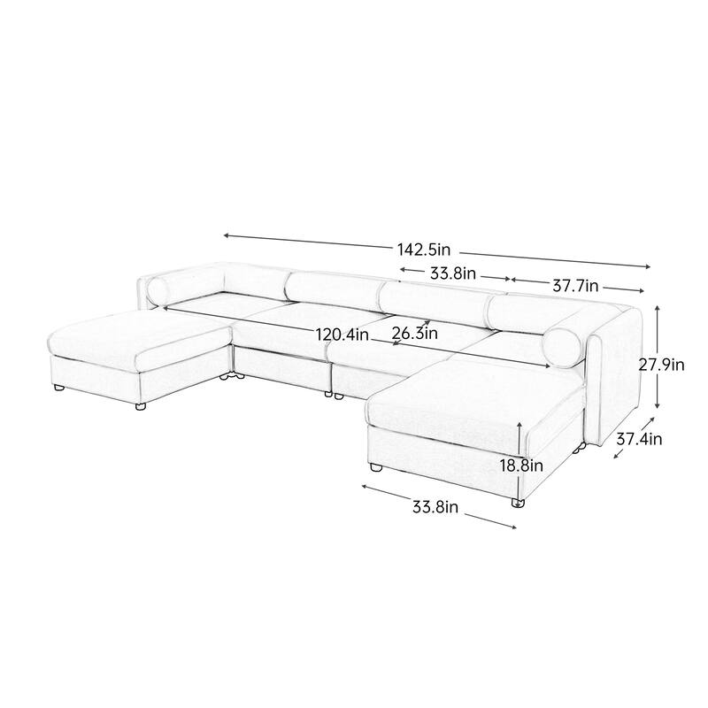 Modern 6-Piece U-Shaped Modular Sofa with Storage & 2 Storage Ottoman