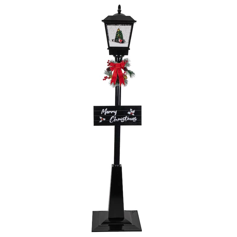 70.75" Lighted Musical Snowing Santa and Friends Christmas Street Lamp