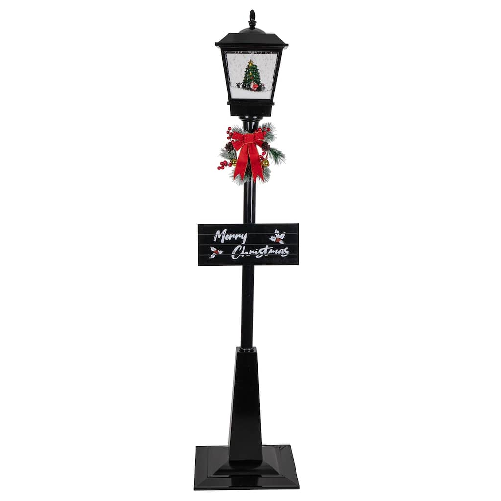70.75" Lighted Musical Snowing Santa and Friends Christmas Street Lamp
