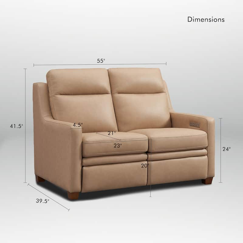 Genuine Leather 56" Triple-Motor Power Zero-Wall Reclining Loveseat with USB&USB-C Port