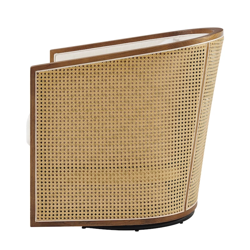 NPD Furniture Marilyn Linen Swivel Accent Arm Chair with Rattan