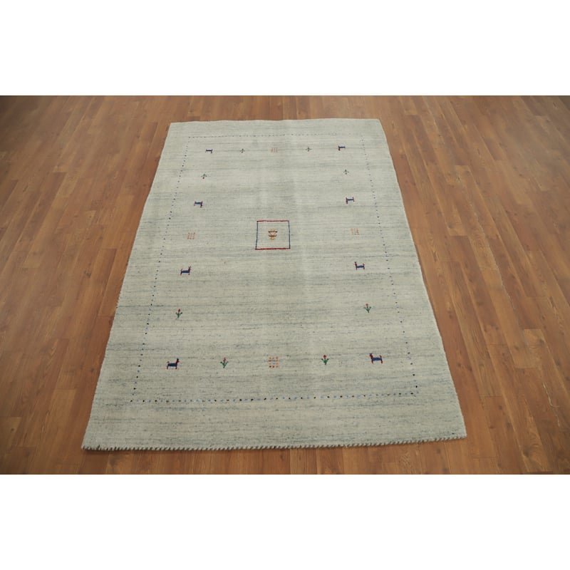 Hand Knotted Oriental 100% Wool Carpet Tribal Animal Pictorial Beige & Ivories Gabbeh Area Rug - 5' 11'' X 4' 1''