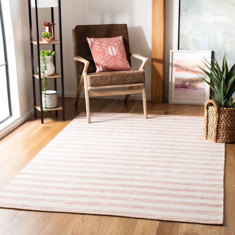 SAFAVIEH Dhurries Aiva Hand-knotted Stripe Area Rug - 4' x 6' - Rust/Ivory