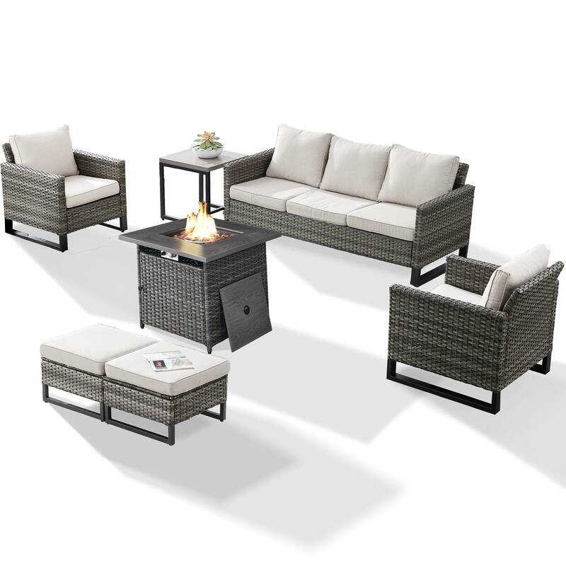 Pati Sofa with Fire Pit Table and Club Chairs, Side Table