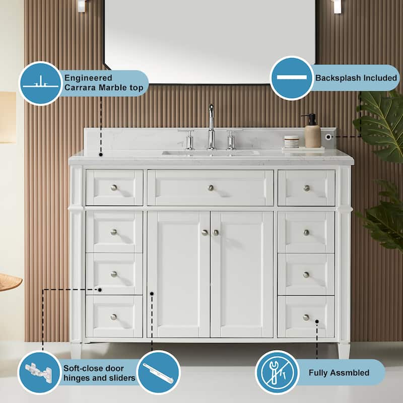 36''/48''/60'' Freestanding Bathroom Vanity with Single/Double Sink & Drawers, White