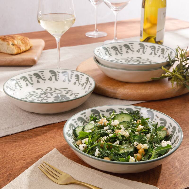 Bloomhouse - 2-Time Oprah's Favorite Things, Valencia Flor 4 Piece 8" Dinner Bowl Set, Stoneware, Floral Decal Design