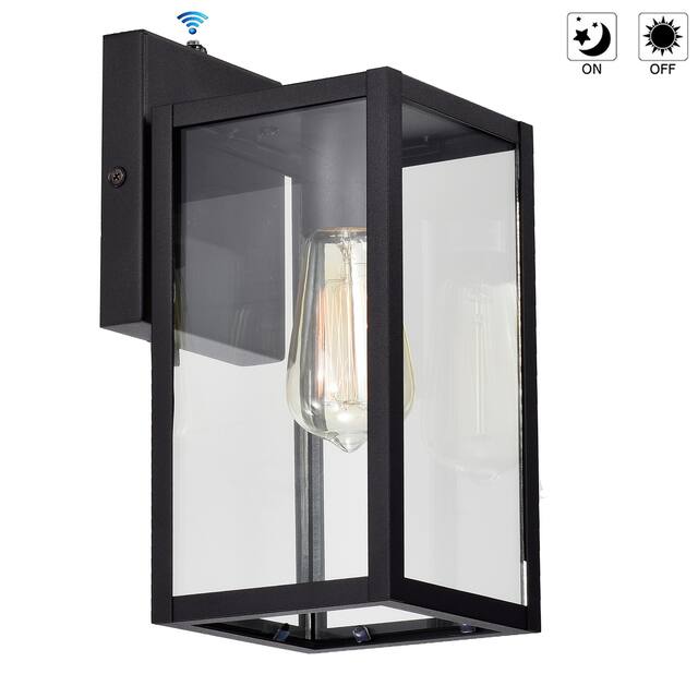 11.25"H Glass Outdoor Wall Lantern with Dusk to Dawn Sensor - 5"x6.25"x11.25" - Set of 2