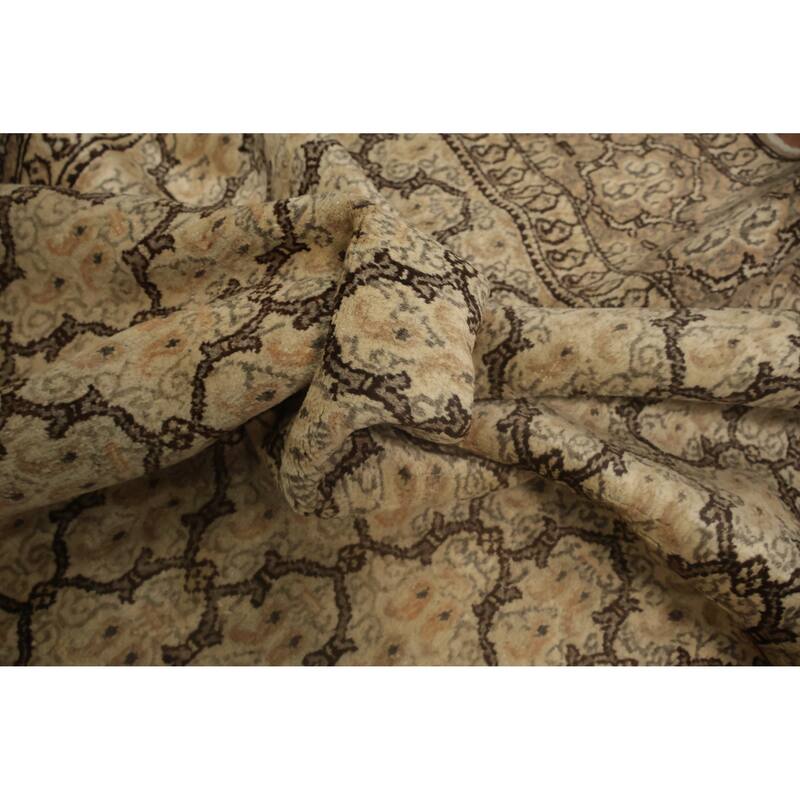Hand Knotted Oriental 100% Wool Carpet Traditional All-Over Beige & Ivories Mood Area Rug - 9' 10'' X 7' 0''