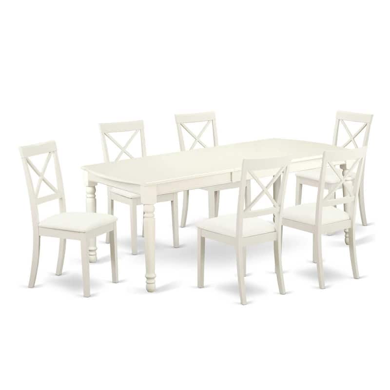 Classic 7 Pc Dining Set - Linen White Table & 6 Chairs - Kitchen Dining Room Furniture