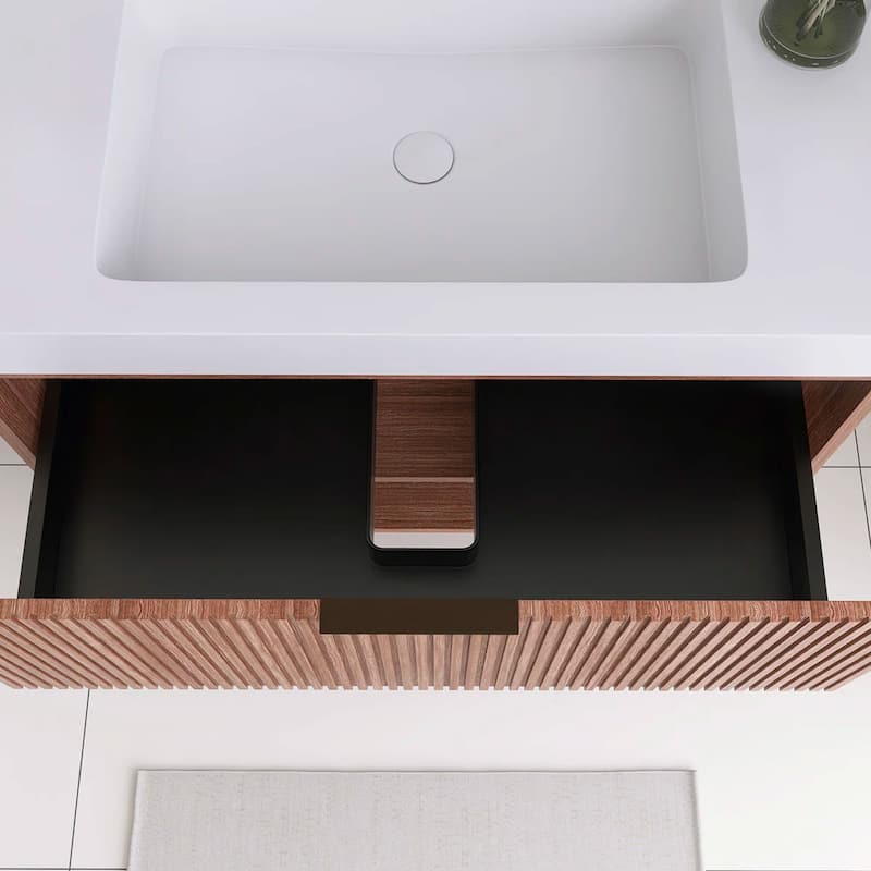 Freestanding Bathroom Vanity with White Integrated Solid Surface Sink