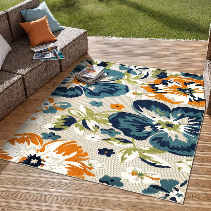 Bergamo Contemporary Floral Indoor/Outdoor Area Rug - 6' 6" SQUARE - Multi