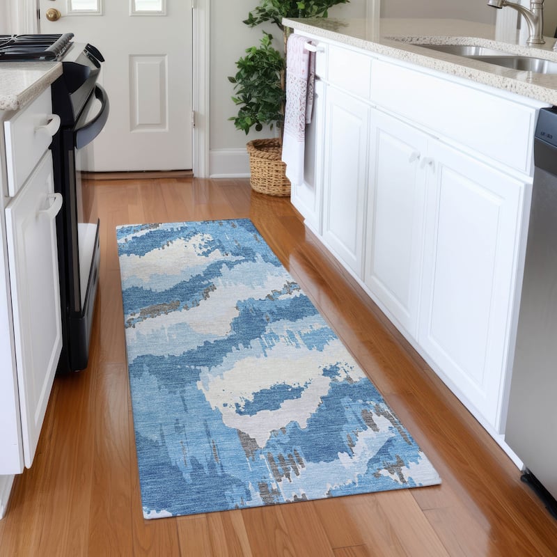 Premium Washable Super Soft Modern Ziggy Mayfield Rug - Blue - 2'3" x 7'6"