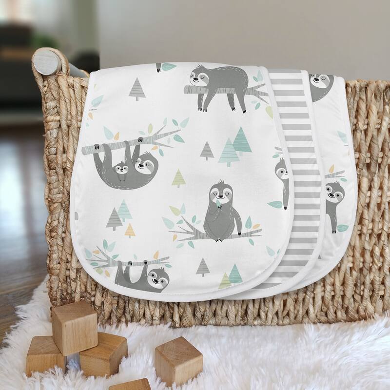 Sweet Jojo Designs Blue Jungle Sloth Absorbent Burp Cloths 3 Pack Set Turquoise Grey and Green Gender Neutral Botanical Animal