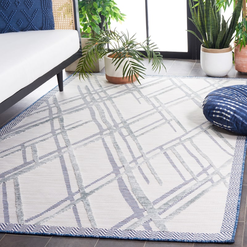 SAFAVIEH Cabana Lesley Trellis Waterproof Patio Backyard Rug - 9' x 12' - Ivory/Navy