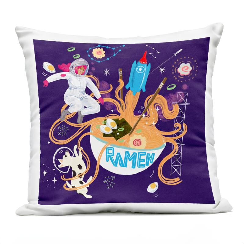 Stupell Whimsical Ramen in Space Printed Outdoor Throw Pillow Design by Juliet Rose Philips - Accent - Polyester - Multi-Color - Single