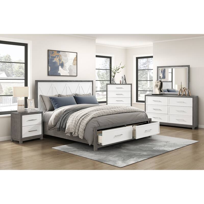 Queen Size Wood Platform Bed with Storage Footboard and Modern Design