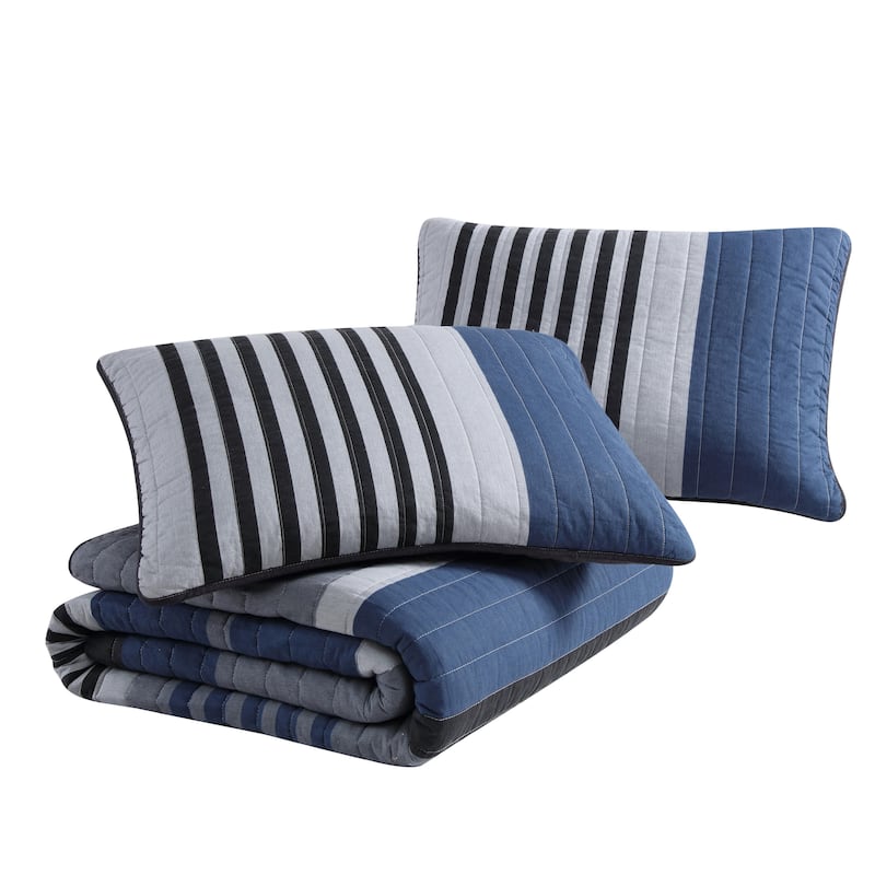 Nautica Rendon Cotton Reversible Charcoal Quilt Set