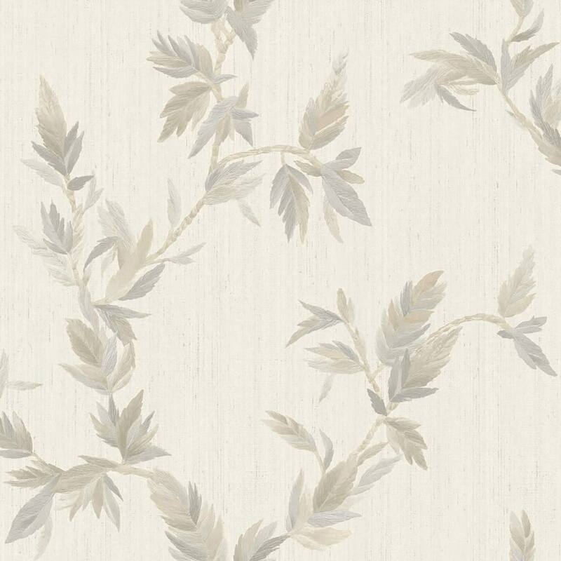 Galerie Wallcoverings Ornamenta Collection Thin Leaf Shimmer Finish Vinyl on Non-woven Wallpaper Roll - 33-feet long x 21-inches wide - Silver