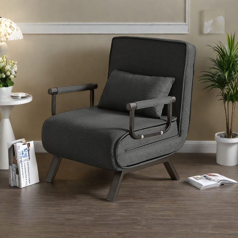 Linen 5-in-1 Folding Chair Bed with 5-Position Backrest, 450lb Capacity and Removable Pillow - Black