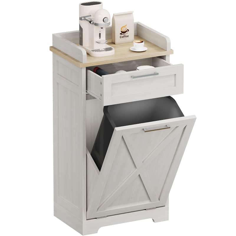 Moasis Kitchen Wooden Tilt Out Trash Can Cabinet Freestanding Trash Bin Holder
