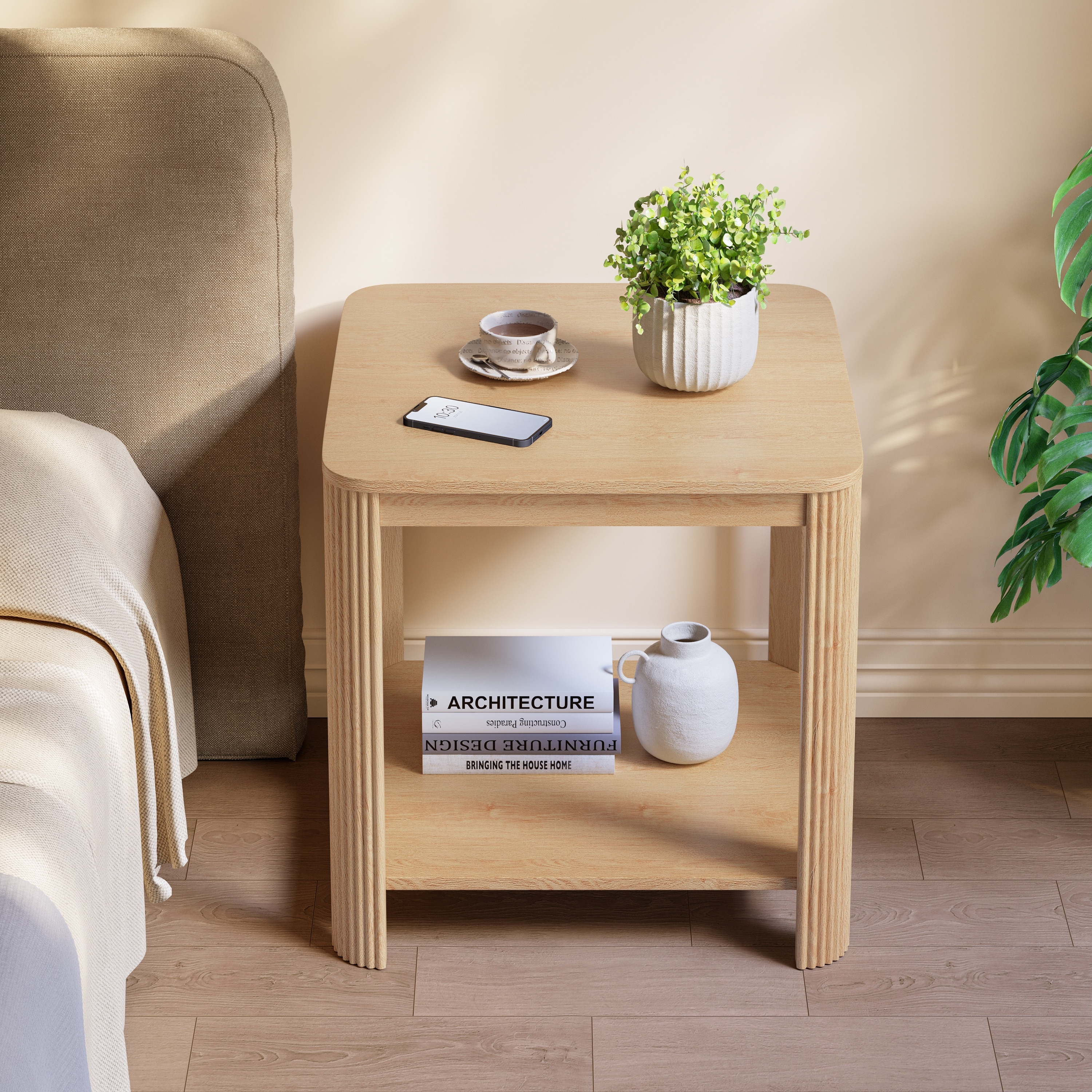 2-Tier Corner Table End Table Side Table with Storage Shelf, Sofa Table Rustic Coffee Table Tea Table