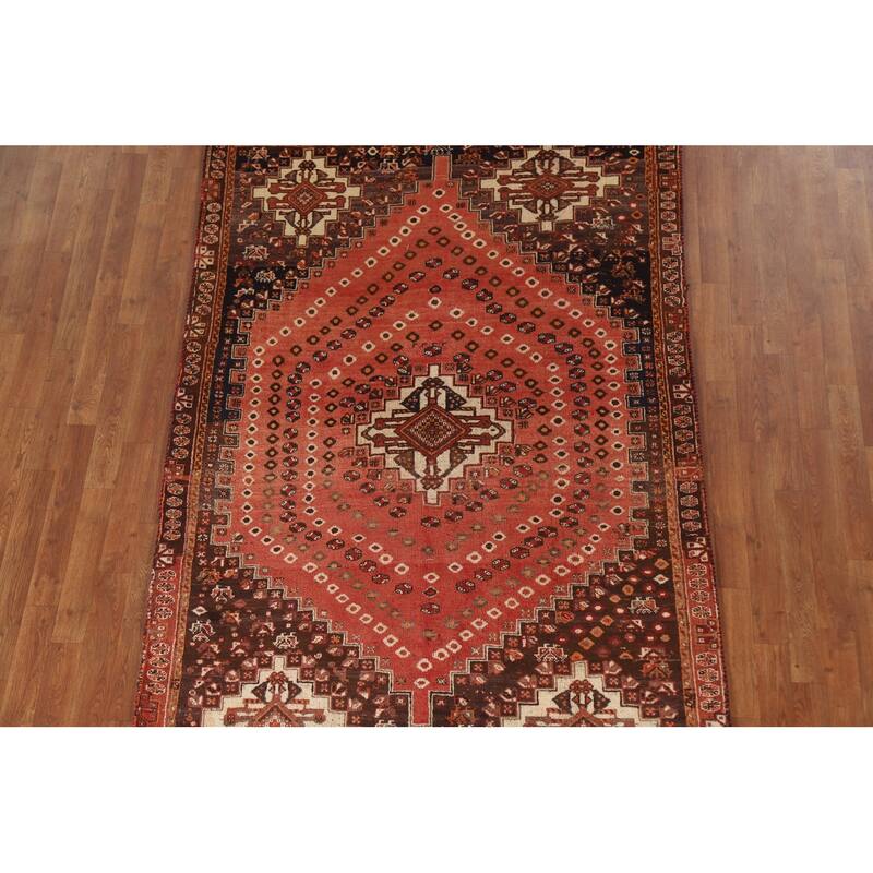 Tribal Orange Shiraz Persian Vintage Rug Handmade Wool Carpet - 4'11"x 7'9"
