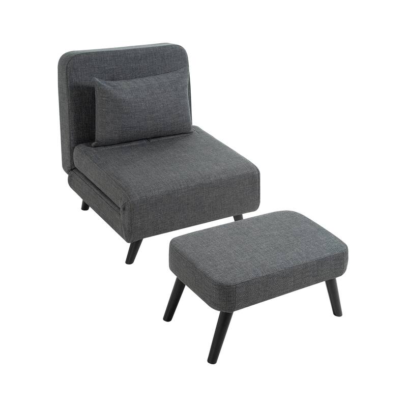 Convertible Chair Bed Accent Chair Foldable Linen Chaise Lounge Grey Sofa Bed with Adjustable Backrest